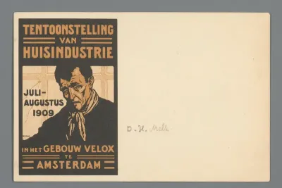 Kaart voor de 'Tentoonstelling van huisindustrie' in gebouw Velox in Amsterdam, 1909