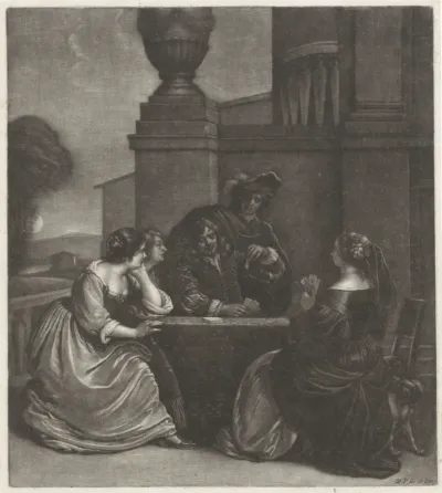 Kaartspelend gezelschap op een terras
