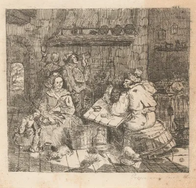 Kaartspelende en drinkende mannen in de keuken