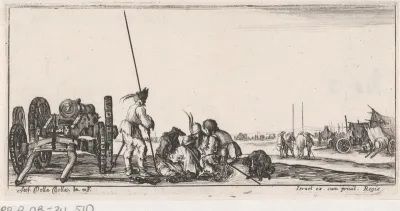 Kaartspelende soldaten naast een kanon