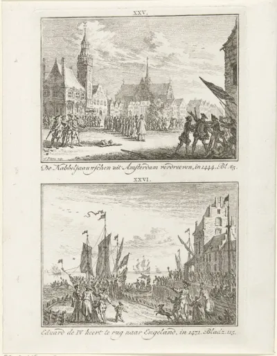 Kabeljauwen uit Amsterdam verdreven, 1444, en Koning Eduard IV vertrekt naar Engeland, 1471