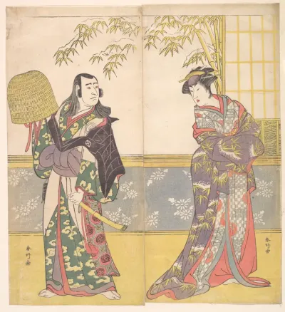 Kabuki Actors Sawamura Sōjūrō III and Sanogawa Ichimatsu III in "A Courtesan’s Mirror for the Eastern Provinces" (Keisei Azuma kagami)