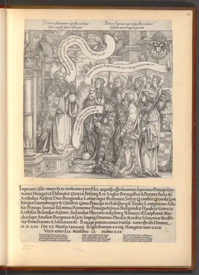 Kaiser Maximilian wird im Beisein seiner Schutzheiligen der Allmacht Gottes empfohlen