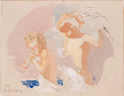 Kaksi lasta. Vuodenajat-harjoitelma. Todennäköisesti 1910-12