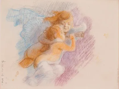 Kaksi lasta, Vuodenajat -harjoitelma. Todennäköisesti n. 1910-12