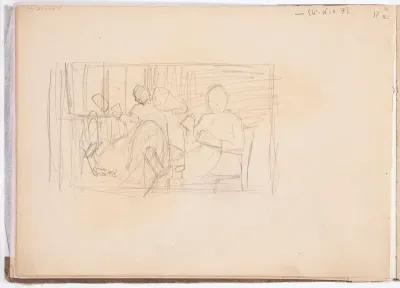 Kaksi naista kehrää tuvassa. Todennäk. 1880-luvun jälkipuol.