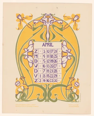 Kalenderblad april met narcissen