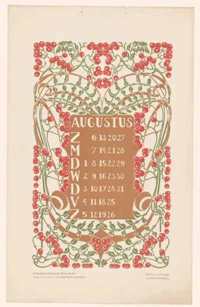 Kalenderblad augustus met aalbessen