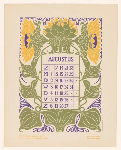 Kalenderblad augustus met zonnebloemen