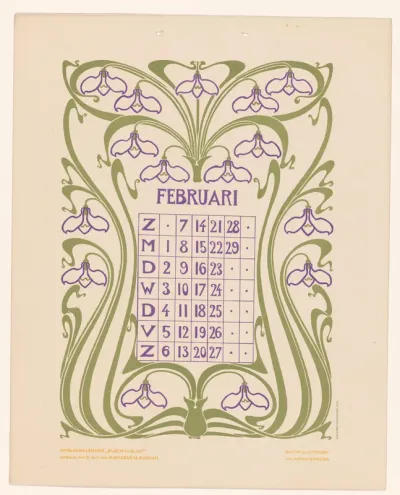 Kalenderblad februari met sneeuwklokjes