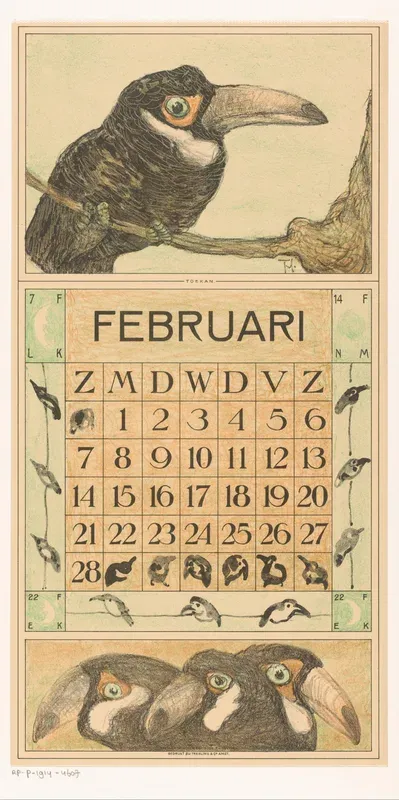 Kalenderblad februari met toekan
