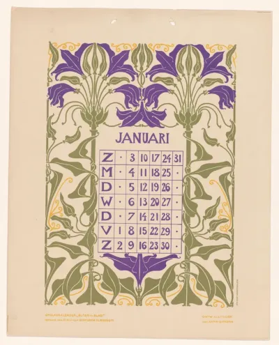 Kalenderblad januari met bloemen