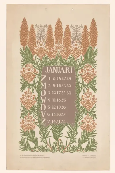 Kalenderblad januari met dennenappels