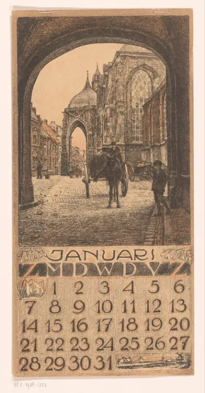 Kalenderblad januari met stadsgezicht in Nijmegen