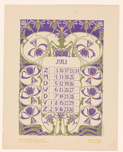 Kalenderblad juli met bloemen