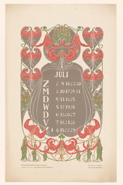 Kalenderblad juli met orchideeën