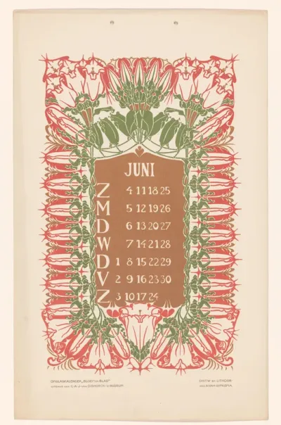 Kalenderblad juni met bloemen