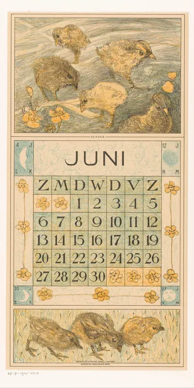 Kalenderblad juni met kuikens