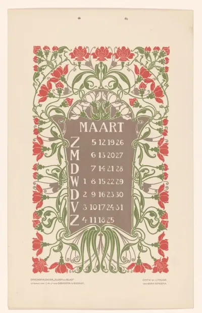 Kalenderblad maart met bloemen