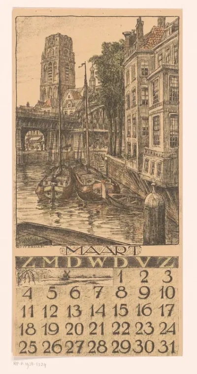 Kalenderblad maart met stadsgezicht in Rotterdam