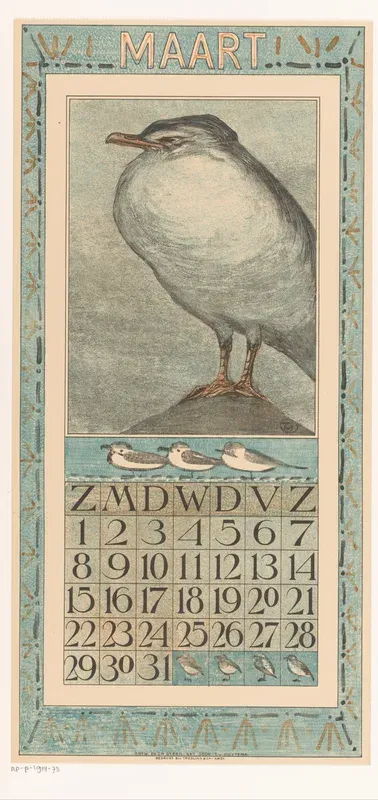 Kalenderblad maart met zilvermeeuw