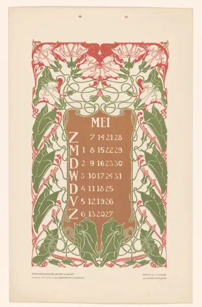 Kalenderblad mei met bloemen