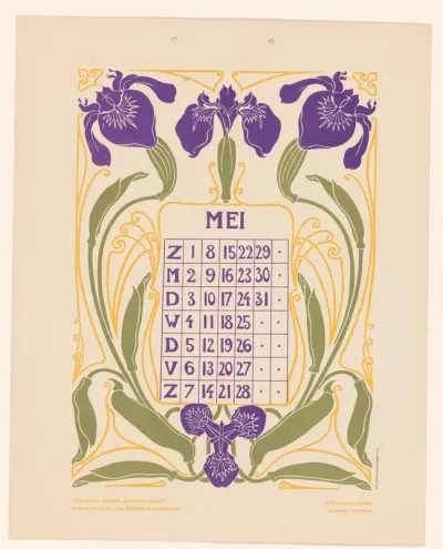 Kalenderblad mei met irissen