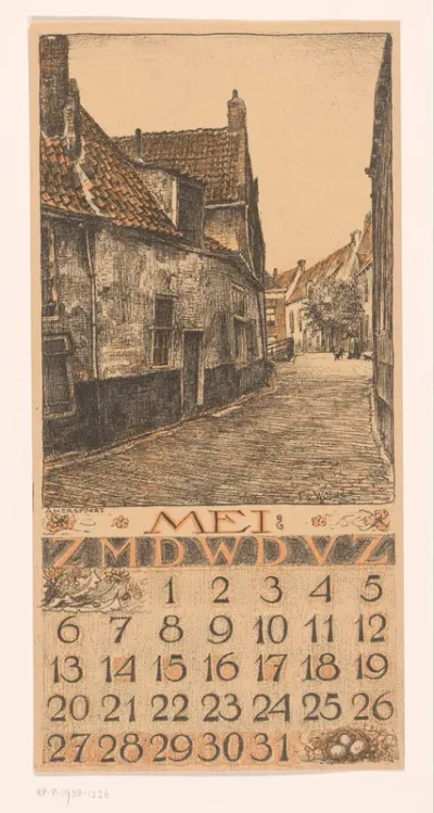 Kalenderblad mei met stadsgezicht in Amersfoort