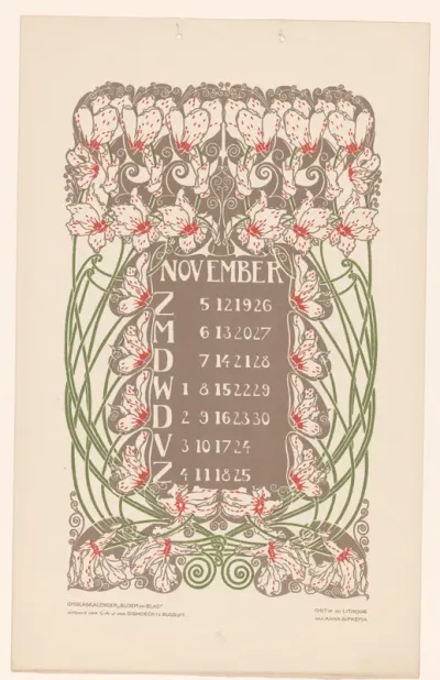 Kalenderblad november met bloemen