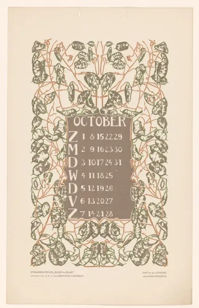 Kalenderblad oktober met bladeren