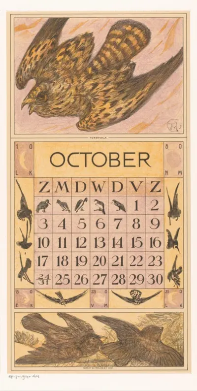 Kalenderblad oktober met torenvalk