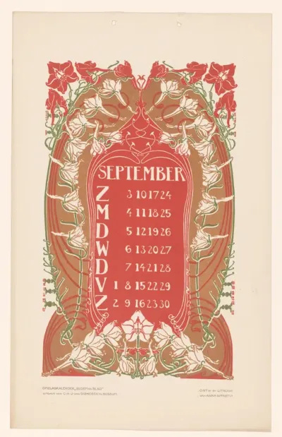 Kalenderblad september met bloemen