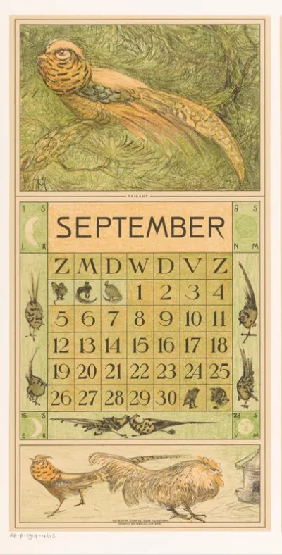 Kalenderblad september met goudfazant