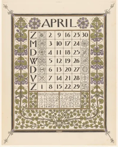 Kalenderblad voor april 1899