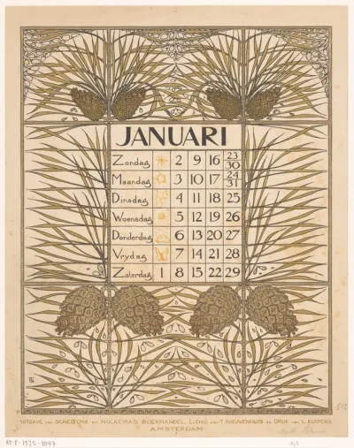 Kalenderblad voor januari 1898