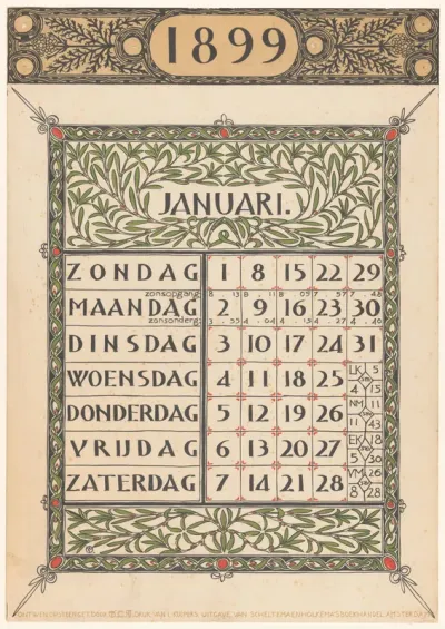 Kalenderblad voor januari 1899