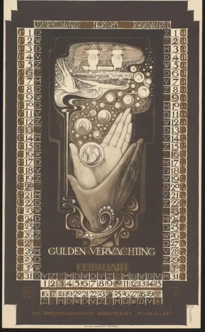 Kalenderblad voor januari tot en met maart 1924