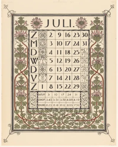 Kalenderblad voor juli 1899