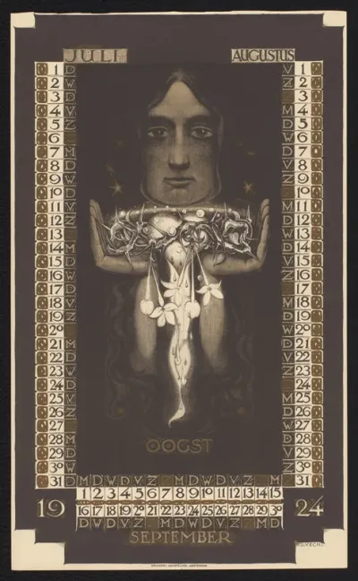 Kalenderblad voor juli tot en met september 1924