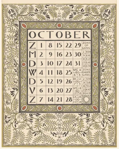 Kalenderblad voor oktober 1899
