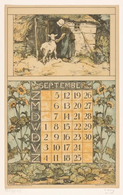 Kalenderblad voor september 1920 van de Nederlandsche Gist- en Spiritusfabriek in Delft