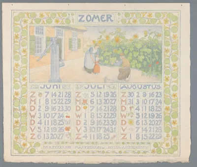 Kalenderblad voor zomer 1904 van de Verzekering-Maatschappij Holda in Amsterdam