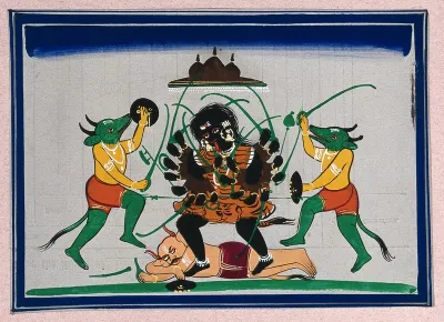 Kali Ma, a ferocious form of Durga Devi fighting the demons