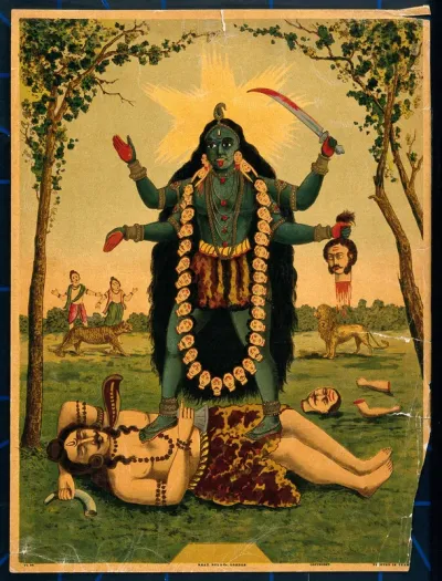 Kālī standing triumphantly over Shiva