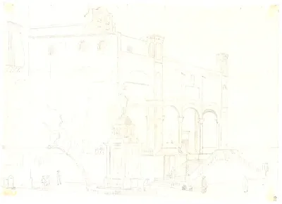 Kalke af S. Maria della Cateria i maleriet "Morgen på Piazza Marina i Palermo" fra 1844