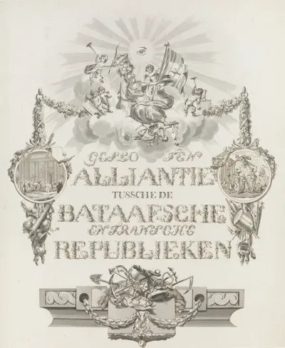 Kalligrafische allegorie op de Alliantie in 1795