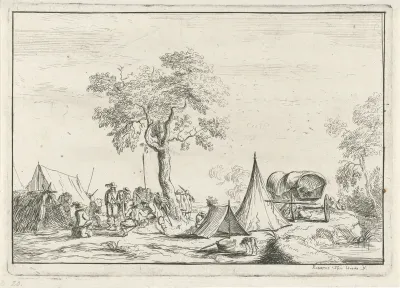 Kampement met een spitse tent