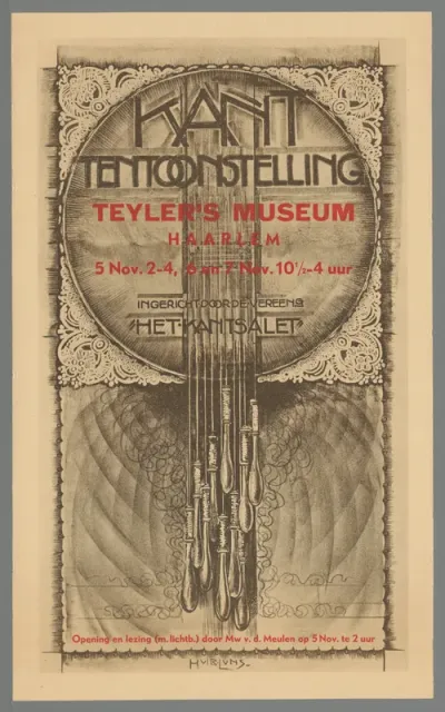 Kanttentoonstelling Teylers Museum Haarlem 5 Nov. 2-4, 6 en 7 Nov. 10 1/2-4 uur. Ingericht door de Vereeng. Het Kantsalet (...)