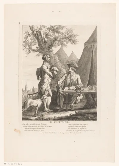 Kapitein aan een bureau voor een legerkamp