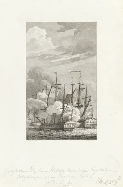 Kapitein Statink bij Calais in gevecht met twee Engelse oorlogsschepen, 1780